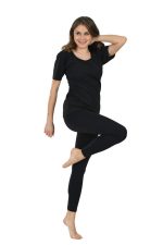 Siyah Kadın Yarım Kollu Termal Sauna Atlet Tayt Takım - 746 - Beden 3XL
