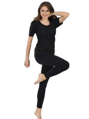 Siyah Kadın Yarım Kollu Termal Sauna Atlet Tayt Takım - 746 - Beden 4XL