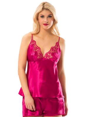 Fuşya Saten Babydoll Şortlu Takım - 297 - Beden S/M
