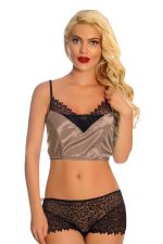 Vizon Saten Dantelli Babydoll Şortlu Takım - 289 - Beden L/XL