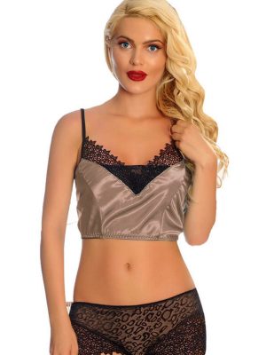 Vizon Saten Dantelli Babydoll Şortlu Takım - 289 - Beden L/XL