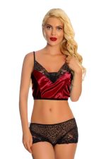 Bordo Saten Dantelli Babydoll Şortlu Takım - 288 - Beden S/M - Görsel 2