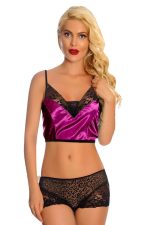 Mor Saten Dantelli Babydoll Şortlu Takım - 287 - Beden L/XL