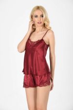 Bordo Saten Babydoll Şortlu Takım - 281 - Beden L/XL - Görsel 2