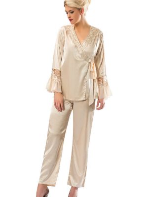Gold Rengi Saten Pijama Takımı - 1592 - Beden S