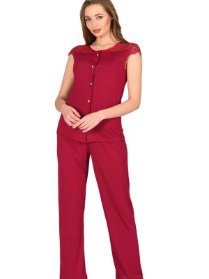 Bordo Penye Pijama Takımı - 1632 - Beden L