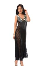 Siyah Dantelli Saten Gecelik - 085 - Beden L/XL
