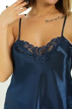 Lacivert Saten Babydoll Şortlu Takım - 259 - Beden S - Görsel 5