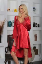 Kırmızı Saten Gecelik - 1703 - Beden S/M