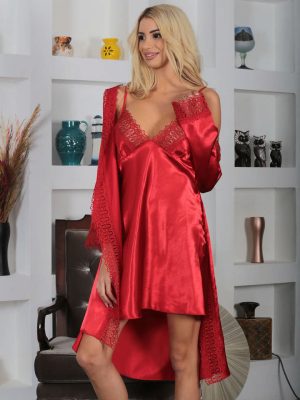 Kırmızı Saten Gecelik - 1703 - Beden L/XL