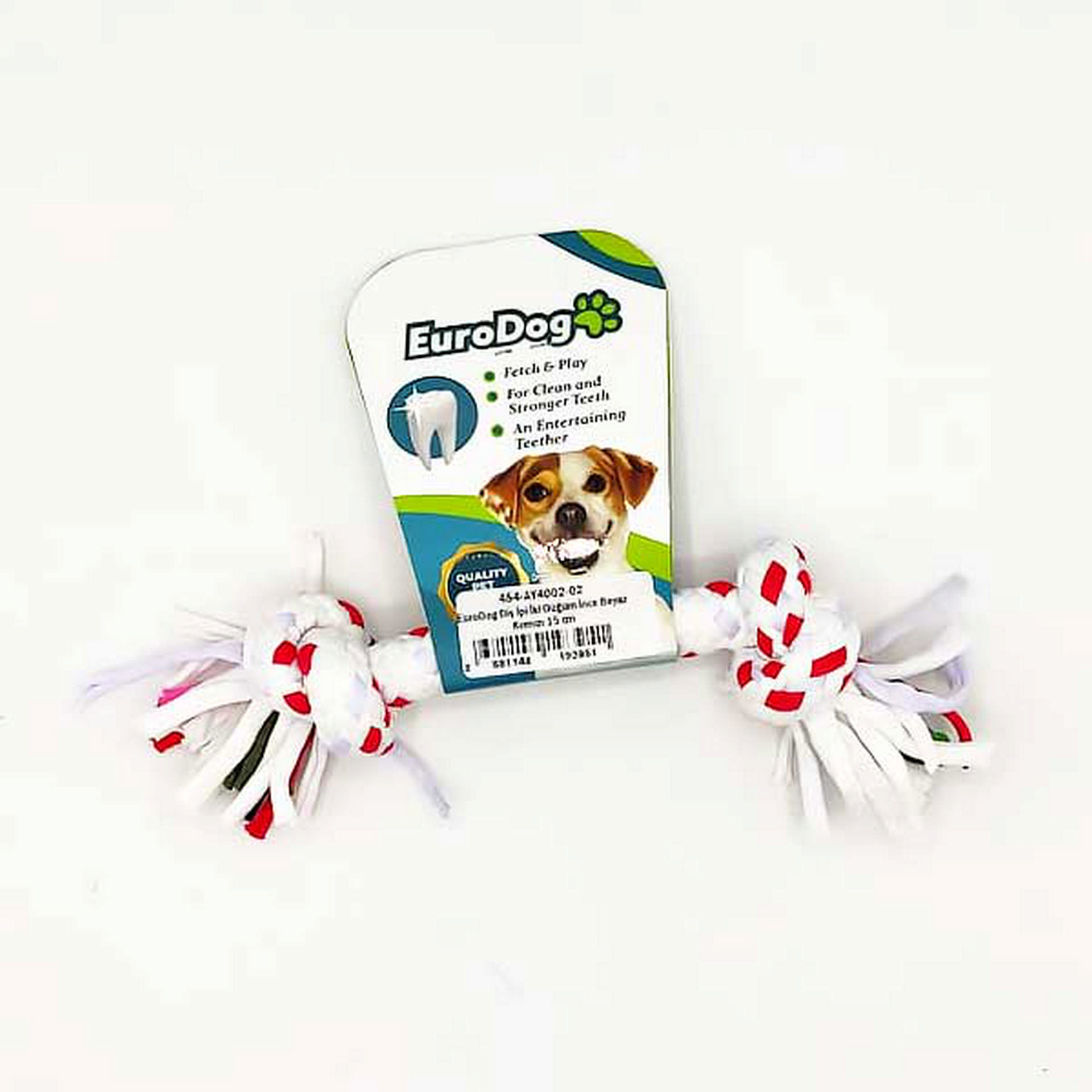 1047829_454-AY4002-02.jpg EuroDog Diş İpi İki Düğüm İnce Beyaz Kırmızı 15 cm - Görsel 1