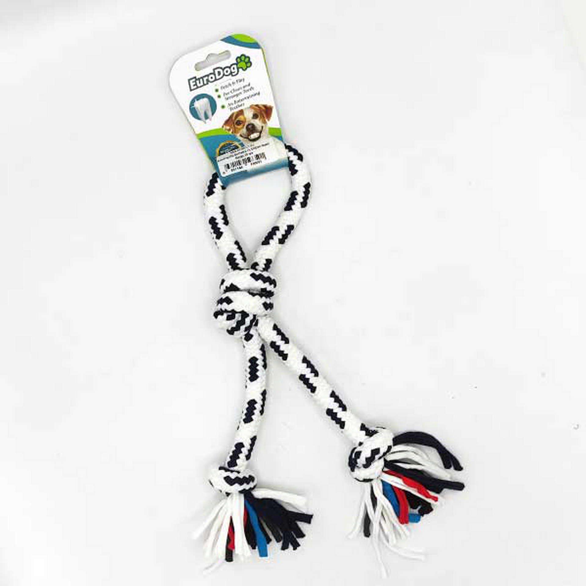 1047857_454-AY4017-01.jpg EuroDog Diş İpi Halka Üç Düğüm Siyah Beyaz 30 cm - Görsel 1