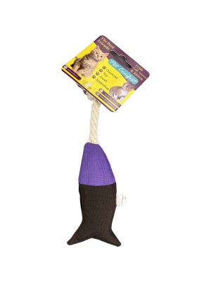Pet Comfort İpli Balık Su Geçirmez Kedi Oyuncağı Kahve-Mor Ø6cm, 24cm