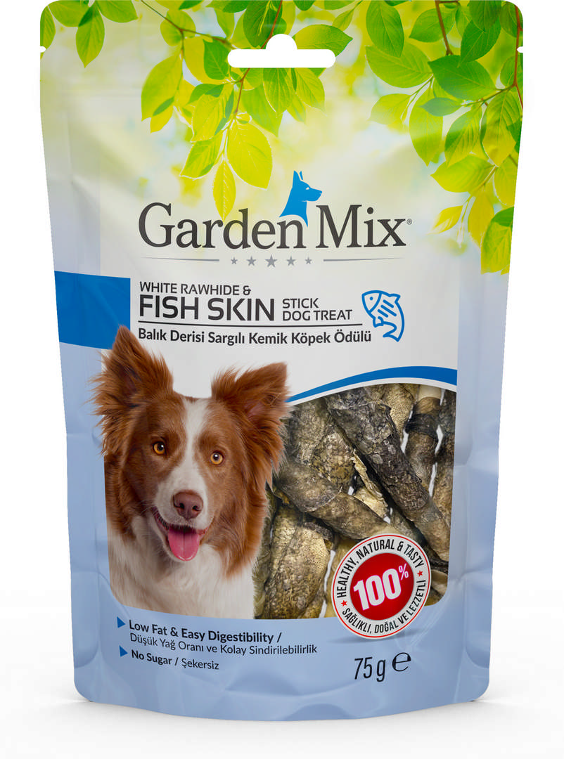 1136303_e6085ab634a3a24ff84377082f346b90.jpg Garden Mix Balık Derisi Sargılı Kemik Köpek Ödülü 75 Gr - Görsel 1