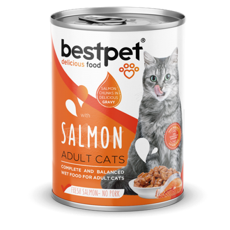 1138197_153BESTPET-FRESH-ADULT-CATS-SALMON-MEATY-BITES-IN-GRAVY-400gr-1.png Bestpet 400 gr X 12 ADET Kısırlaştırılmış Kediler İçin, Taze Somon Parça Etli Ve Soslu Yaş Mama - Görsel 1