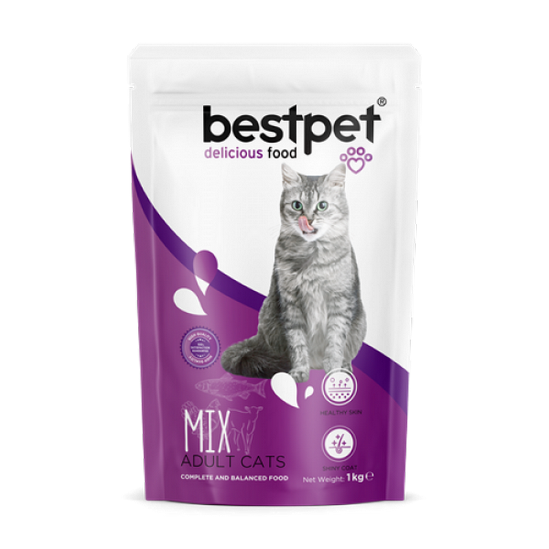 1138216_10BESTPET-MIX-ADULT-1kg-1.png Bestpet 1 kg X 10 ADET Yetişkin Kediler İçin Mix Tavuk Etli, Kuzu Etli Ve Balıklı Kuru Mama - Görsel 1