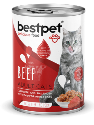 Bestpet 400 gr X 12 ADET  Yetişkin Kediler İçin, Taze Sığır Parça Etli Ve Soslu Yaş Mama