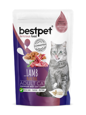Bestpet 85 gr X 24 ADET  Yetişkin Kediler İçin, Tahılsız, Jöle İçinde Kuzu Parça Etli Yaş Mama
