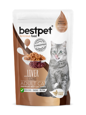 Bestpet 85 gr X 24 ADET Yetişkin Kediler İçin, Tahılsız, Jöle İçinde Ciğer Parça Etli Yaş Mama