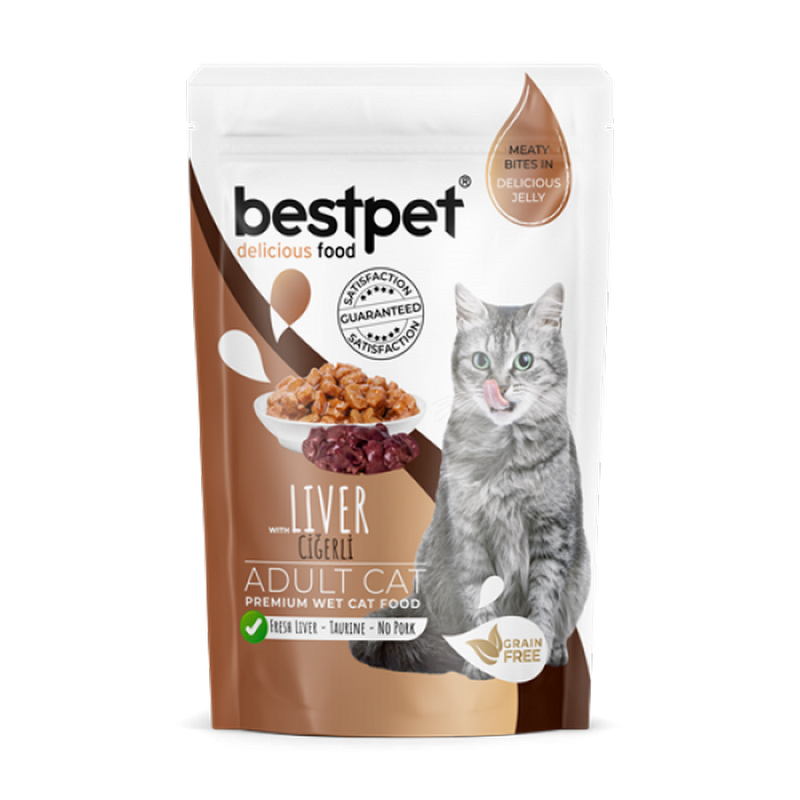 1138232_205BESTPET-POUCH-LIVER-MEATY-BITES-IN-JELLY-85gr.png Bestpet 85 gr X 24 ADET Yetişkin Kediler İçin, Tahılsız, Jöle İçinde Ciğer Parça Etli Yaş Mama - Görsel 1