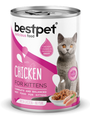 Bestpet 400 gr X 12 ADET Yavru Kediler İçin, Taze Tavuk Parça Etli Ve Soslu Yaş Mama