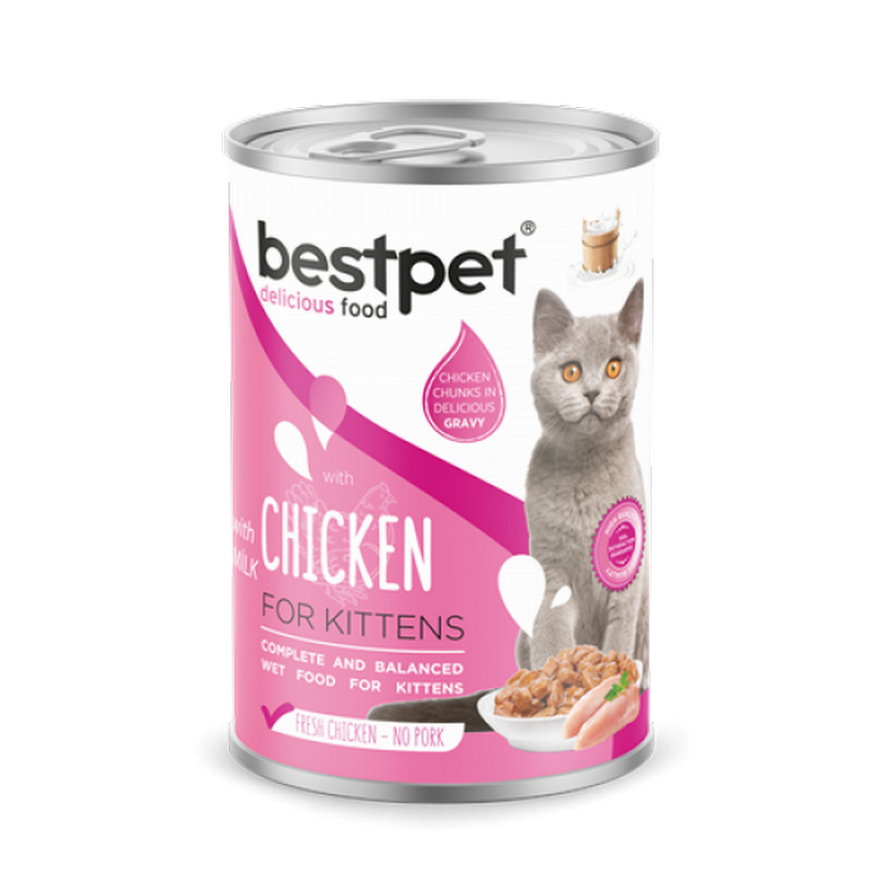 1138327_273bestpet-milk-kitten.png Bestpet 400 gr X 12 ADET Yavru Kediler İçin, Taze Tavuk Parça Etli Ve Sütlü Yaş Mama - Görsel 1