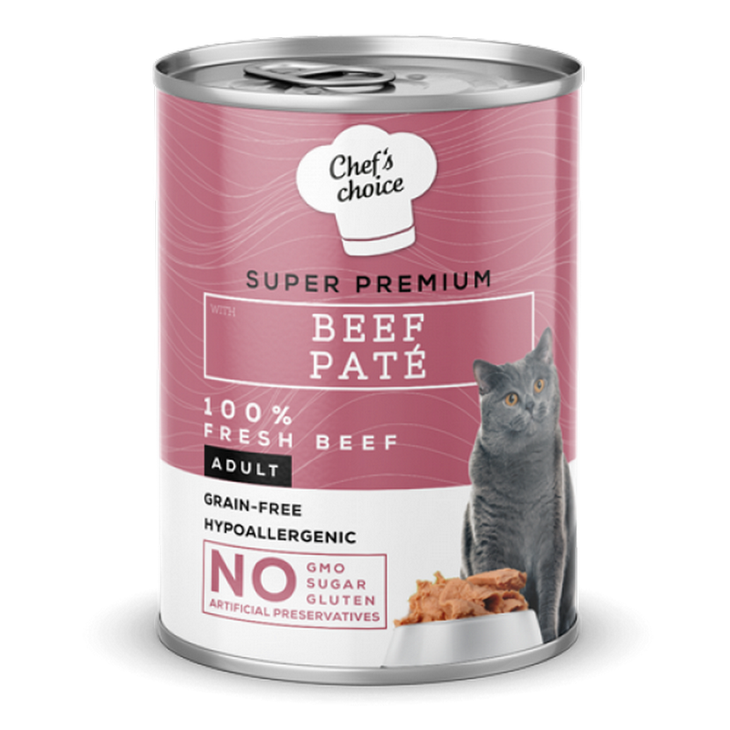 1138328_166chefs-choice-beef-pate-400-gr-adult-cat-1.png Chefs Choice 400 gr X 12 ADET Yetişkin Kediler İçin, Tahılsız, Hipoalerjenik, Sığır Etli Ezme - Görsel 1