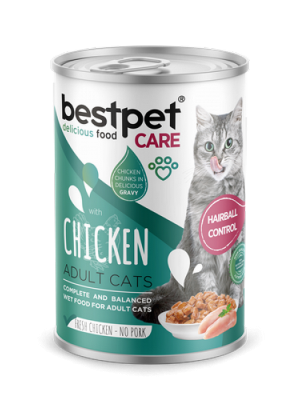 Bestpet 400 gr X 12 ADET  Yetişkin Kediler İçin Tüy Yumağı Kontrolü Sağlayan Tavuk Eti Parçalı ve Soslu Mama