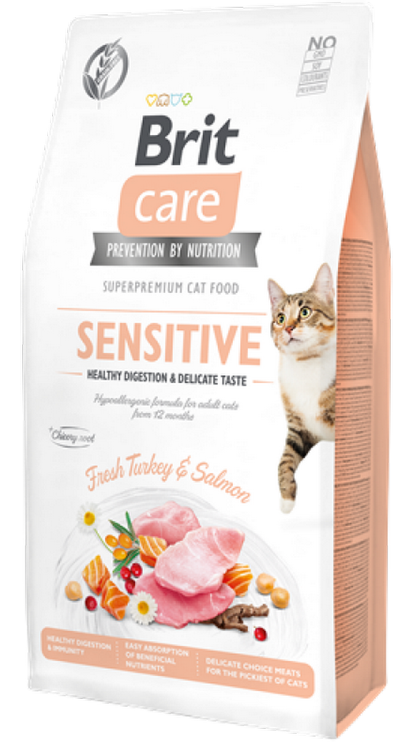 1139008_39BRIT-CARE-GRAIN-FREE-SENSITIVE-HEALTHY-DIGESTION-DELICATE-TASTE-FRESH-TURKEY-SALMON-7kg-1.png Brit Care 7 kg Yetişkin Hassas Kediler İçin, Tahılsız, Hipoalerjenik, Taze Hindi Etli Ve Somonlu Kuru Mama - Görsel 1