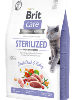 Brit Care 2 kg Kilo Kontrolü İhtiyacı Olan Kısırlaştırılmış Kediler İçin, Tahılsız, Hipoalerjenik, Taze Ördek Etli Ve Hindi Etli Kuru Mama