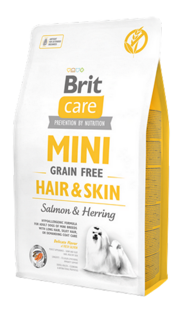 1140185_67BRIT-CARE-MINI-HAIR-SKIN-SALMON-HERRING-2kg-1.png Brit Care 2 kg Mini Irk Deri Ve Tüy Hassasiyeti Olan Yetişkin Köpekler İçin Tahılsız, Hipoalerjenik Somon Ve Ringa Balıklı Kuru Mama - Görsel 1