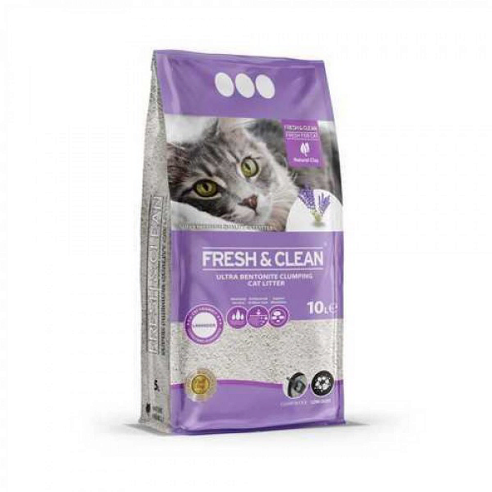 1140327_241Fresh-Clean-Lavender.jpeg Fresh - Clean 10 lt Ekstra Topaklanan Lavanta Parfümlü Bentonit Kedi Kumu - Görsel 1