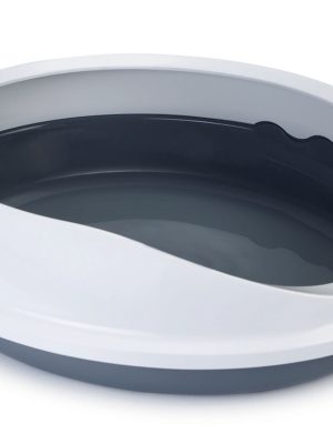 Beeztees Yüksek Kenarlı, Oval Açık Kedi Tuvaleti, Gri Beyaz, 46x55x40cm