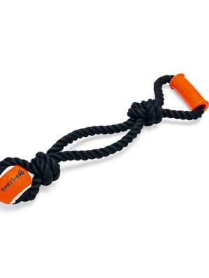 Beeztees Köpek Oyuncağı, Diş İpi Ucunda Tenis Topu, TPR Tutamaçlı, Siyah, 50x13,5x6,3cm