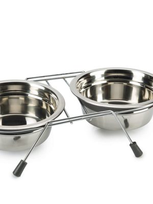 Beeztees Köpek İkili Mama ve Su Kabı, Paslanmaz Çelik, Sessiz&Kaymaz, 16cm, 2x800ml