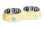 Beeztees Köpek İkili Mama ve Su Kabı, Paslanmaz Çelik, Sarı, 34x17,5cm, 2x350ml