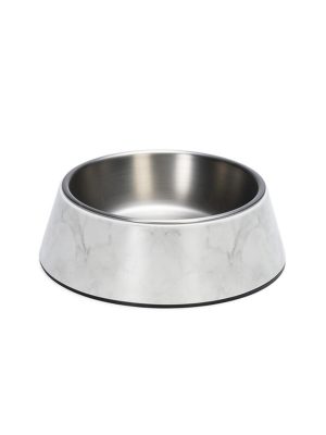 Beeztees DBL Köpek Mama Su Kabı, Mat Paslanmaz Çelik, Beyaz Mermer Görünümlü, 17,5cm, 350ml