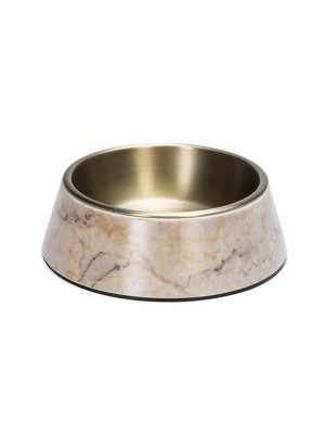 Beeztees DBL Köpek Mama Su Kabı, Mat Altın Rengi Paslanmaz Çelik, Bej Mermer Görünümlü, 17,5cm, 350m