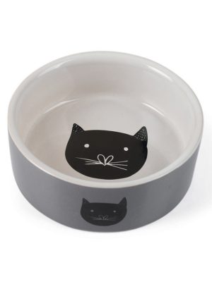 Beeztees Kedi Mama Su Kabı, Seramik, Gri, 11,5cm, 180ml