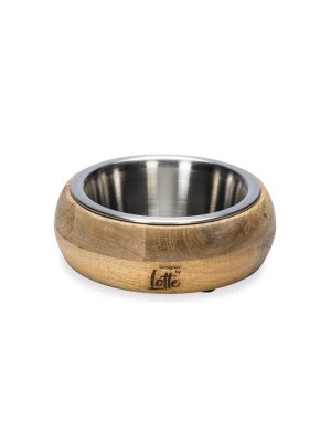 Beeztees DBL Köpek Mama Su Kabı, Dışı Masif Ahşap, Paslanmaz Çelik, 13,5cm, 350ml