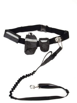 Beeztees Köpek Yürüyüş ve Koşu Şok Emicili Gezdirme Kayışı ve Bel Kemeri, Siyah, 100-130cm, 25mm