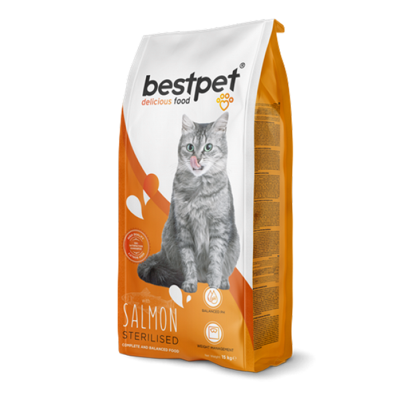 1150369_15BESTPET-STERILISED-SALMON-15kg-1.png Bestpet 15 kg Yetişkin Kısırlaştırılmış Kediler İçin Somonlu Kuru Mama - Görsel 1