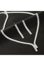 Tamtur Baget Taşlı Lüks Set Kolye 4 mm-Gümüş Rengi