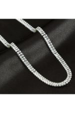 4 mm Baget Taşlı Zirkon Lüks Çelik Kolye-Sarı
