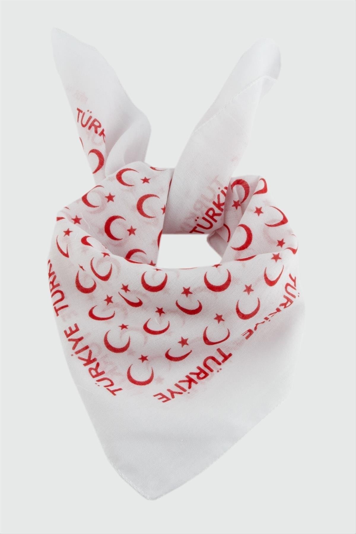 1203679_Ay-Yildiz-Desenli-Bandana-5050-647b.jpg Ay Yıldız Desenli Bandana 50X50-Beyaz - Görsel 1