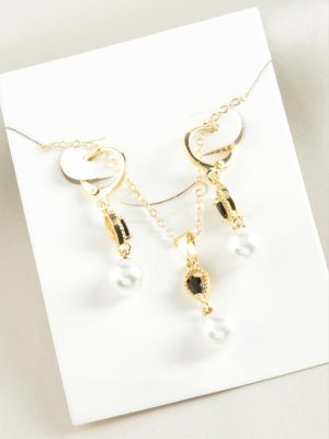Damla İnci Zirkon Taşlı Set Kolye-Sarı