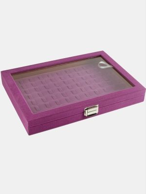 Cam Kapaklı Anfora Kumaş Tırnaklı Yüzük Standı 24X34 cm-Mor
