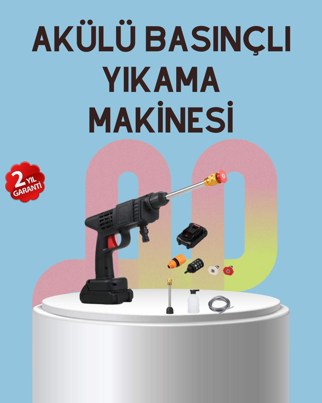 1210437_6-126.png Yüksek Basınçlı Şarjlı Yıkama Tabancası Su Tabancası Hortumlu - Görsel 1