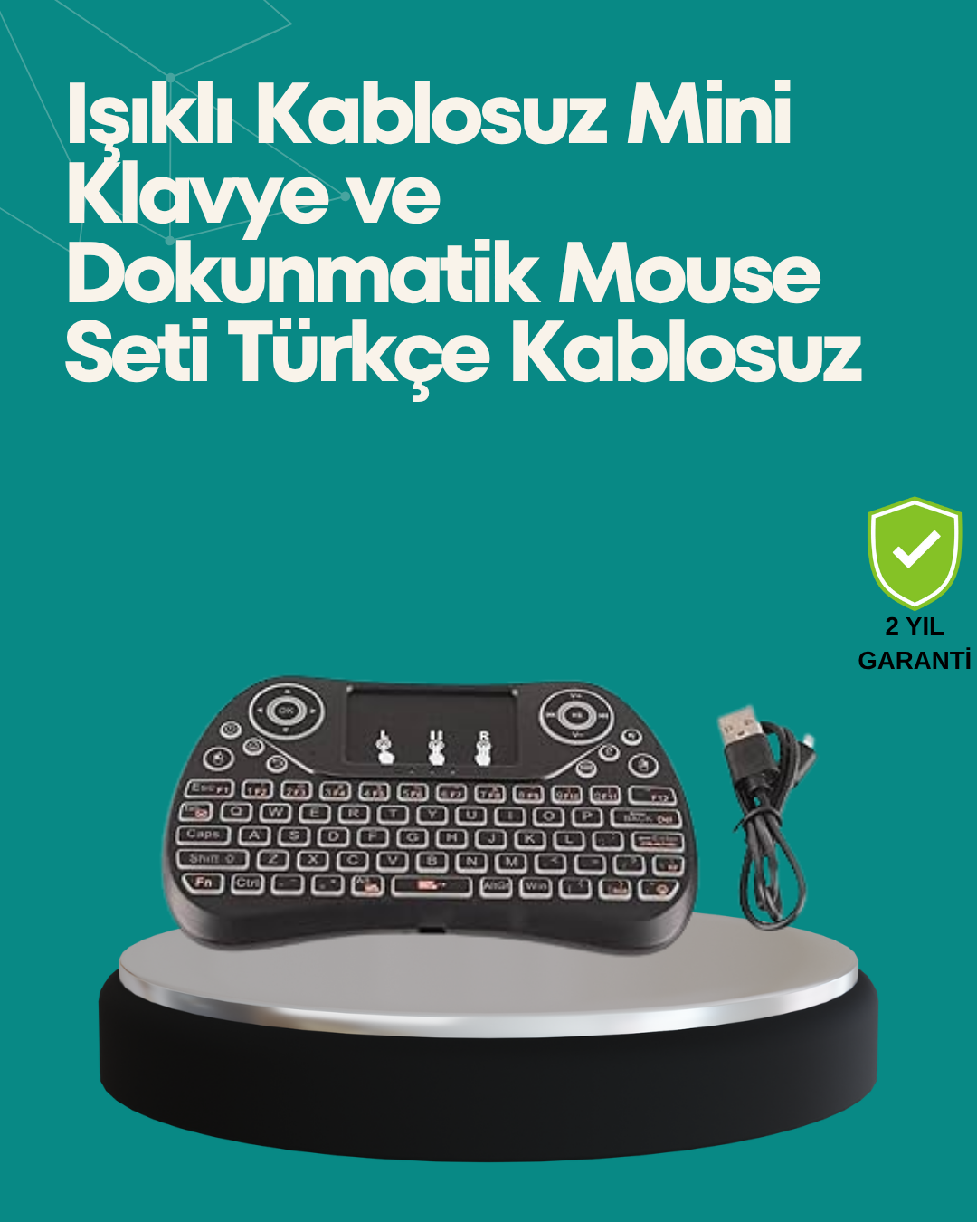 1211250_1-92.png Işıklı Kablosuz Mini Klavye – 2.4 GHz, Dokunmatik Mouse Özellikli - Görsel 1
