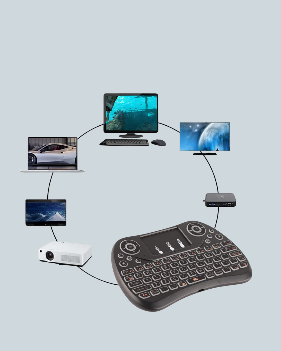 1211250_8-34.png Işıklı Kablosuz Mini Klavye – 2.4 GHz, Dokunmatik Mouse Özellikli - Görsel 3